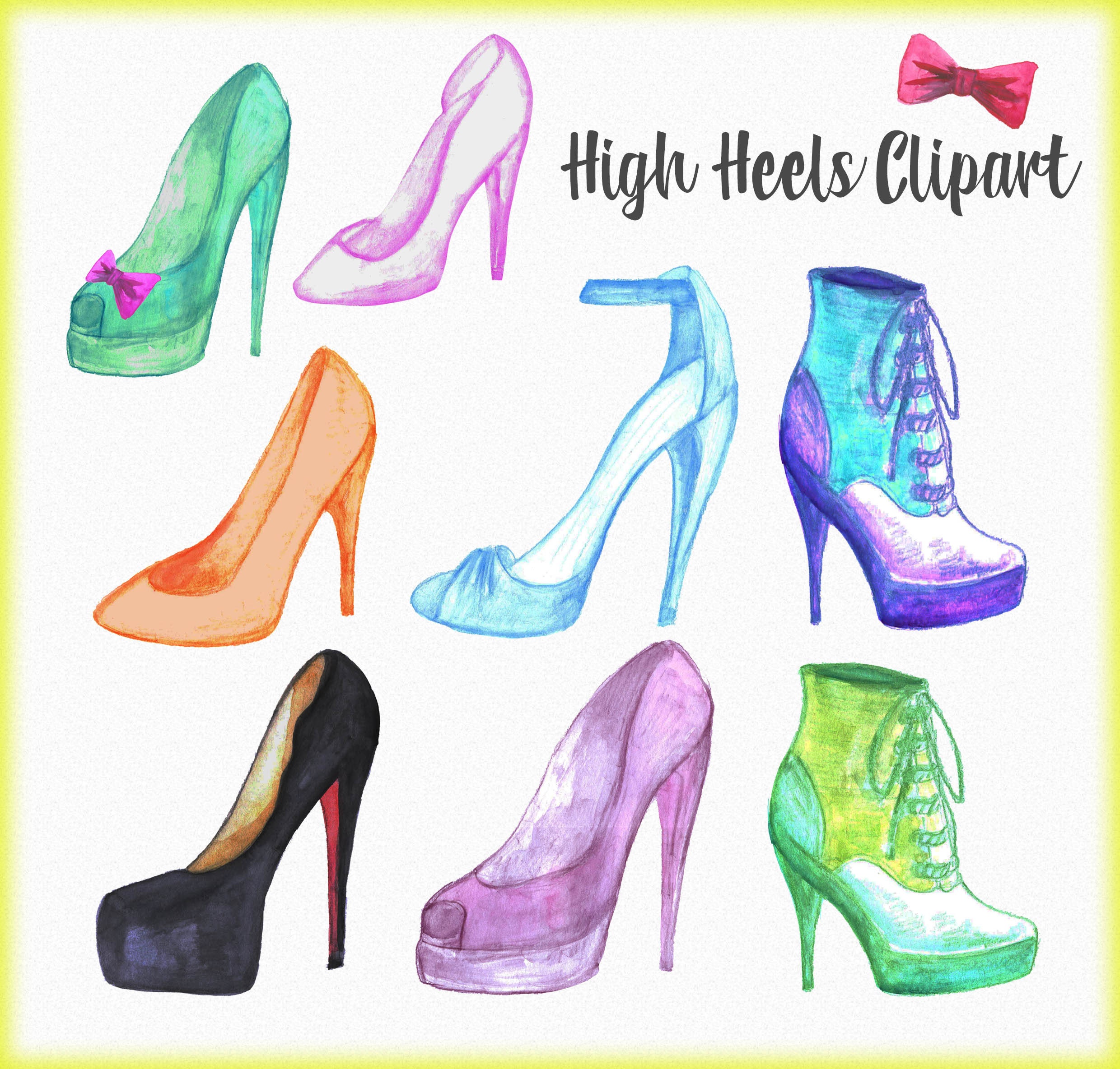 Watercolor Shoes clipart High heels clipart Woman shoes Etsy