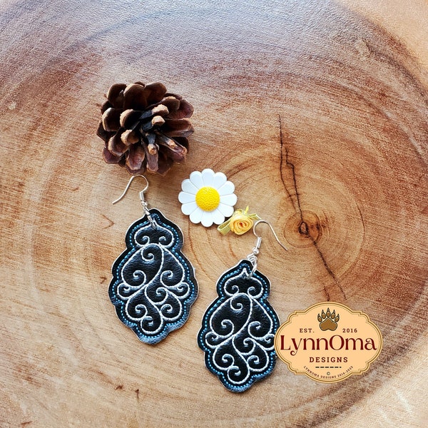 Digital File~ Embroidered Swirl Dangle Earrings Design for Machine Embroidery. 4x4 Hoop. LynnOma Designs