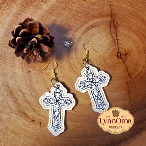 Digital File~ Embroidered Cross Earrings Design for Machine Embroidery. 4x4 Hoop. LynnOma Designs