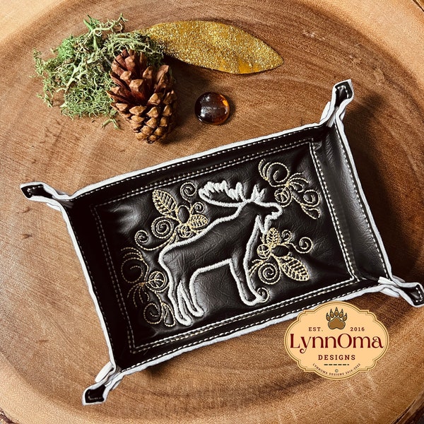 Digital File ~ Embroidered Moose Snap Tray Design for Machine Embroidery. 5x7 Hoop. LynnOma Designs