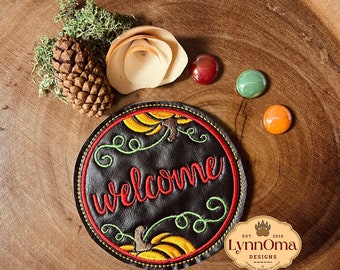 Embroidered Welcome Pumpkin Coaster Design: 4x4 Hoop (Digital File)