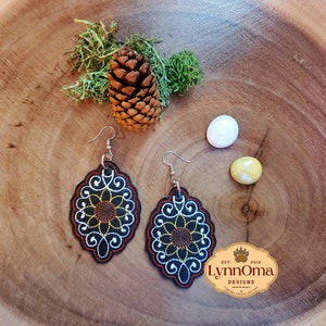 Embroidered Sunflower Earring Design: Machine Embroidery File (4x4 Hoop)