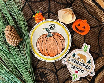 Digital File ~ Embroidered Fall Pumpkin Coaster Design for Machine Embroidery. 4x4 Hoop. LynnOma Designs