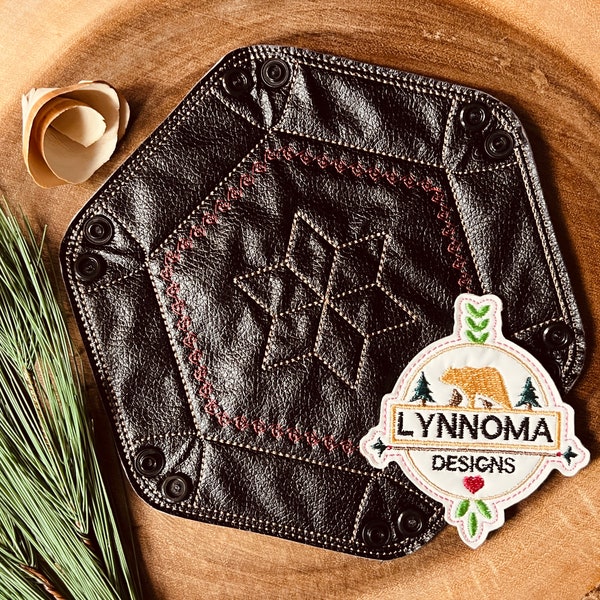 Digital File ~Embroidered Hexagon Dice Tray and Coaster Design for Machine Embroidery. 8x8 and 5x7 Hoops. LynnOma Designs