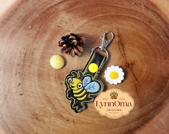 Digital File~ Embroidered Little Honey Bee Key Chain Fob Design for Machine Embroidery. 4x4 Hoop. LynnOma Designs