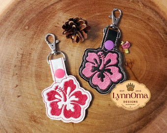 Embroidered Hibiscus Snap Tab Design: Machine Embroidery File (Digital Download)