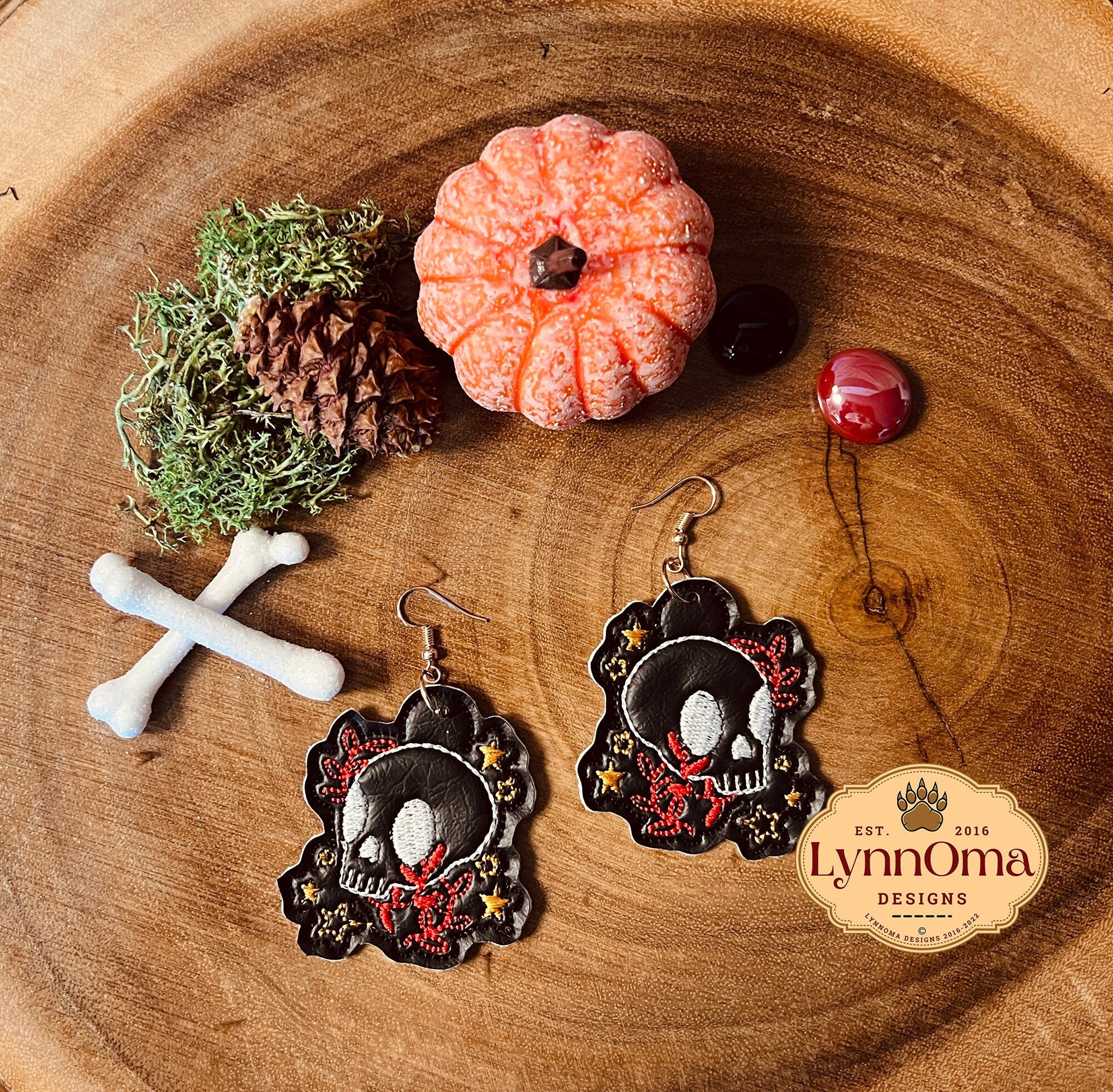Digital File Embroidered Halloween Cute Skull Earrings Design for