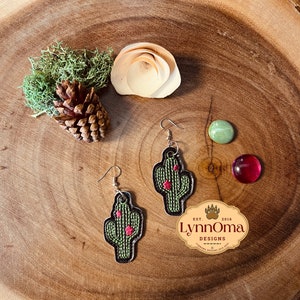 Digital File ~ Embroidered Cute Cactus Earrings Design for Machine Embroidery. 4x4 Hoop. LynnOma Designs