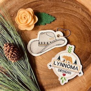 Embroidered Cowboy Hat Key Fob Design: Western Keychain, Bookmark (4x4 Hoop) (Digital File)