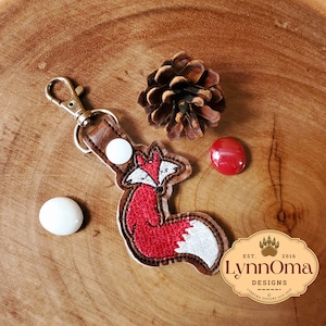 Digital File~ Embroidered Red Fox Key Chain Fob Design for Machine Embroidery. 4x4 Hoop. LynnOma Designs