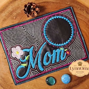 Digital File~ Embroidered Mother&#39;s Day Mom Mug Rug Coaster Design for Machine Embroidery. 5x7 Hoop. LynnOma Designs