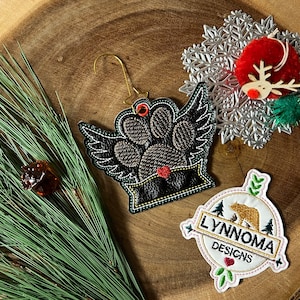 Digital File ~ Embroidered Paw Wings Ornament Design for Machine Embroidery. 4x4 Hoop. LynnOma Designs