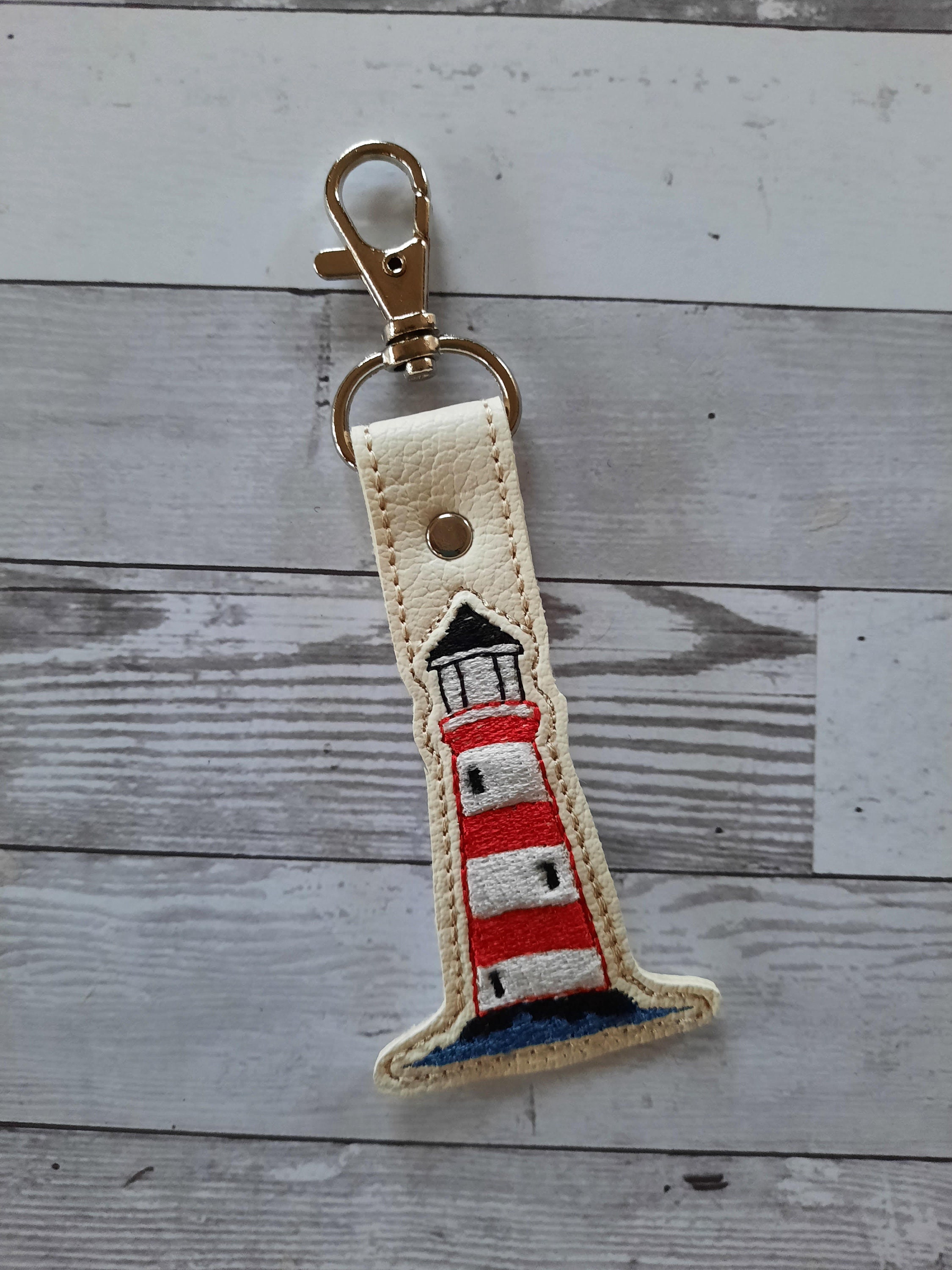 Digital File Embroidered Lighthouse Key Chain Fob Design for Etsy