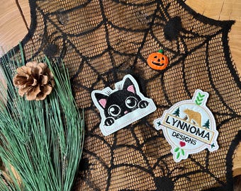 ハロウィンの覗き猫のブックマーク機械刺繍デザイン（デジタルファイル