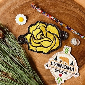Digital File ~Embroidered Yellow Rose Hair Bun Cover Design for Machine Embroidery. 4x4 Hoop. LynnOma Designs