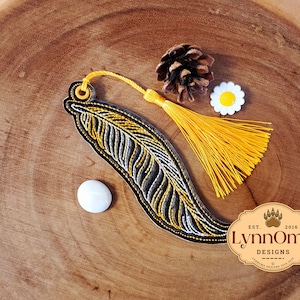 Digital File~ Embroidered Feather Bookmark Fob Design for Machine Embroidery. 4x4 Hoop Friendly. LynnOma Designs