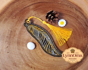 Digital File~ Embroidered Feather Bookmark Fob Design for Machine Embroidery. 4x4 Hoop Friendly. LynnOma Designs