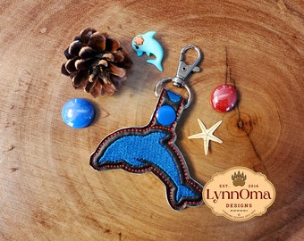 Digital File~ Embroidered Dolphin  Key Chain Fob Design for Machine Embroidery. 4x4 Hoop. LynnOma Designs