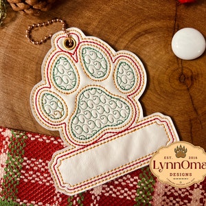 Embroidered Paw Ornament: Pet Name Design (4x4 Hoop) (Digital File)