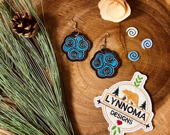 Digital File ~ Embroidered Ocean Fluff Earrings Design for Machine Embroidery. 4x4 Hoop. LynnOma Designs