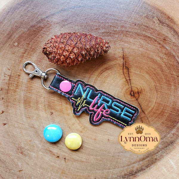 Digital File~ Embroidered Nurse Life Key Chain and Alternate Side Key Chain Fob Designs for Machine Embroidery. 4x4  Hoop. LynnOma Designs