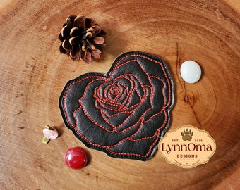 Digital File~ Embroidered Heart Shaped Rose Coaster Design for Machine Embroidery. 4x4 Hoop. LynnOma Designs