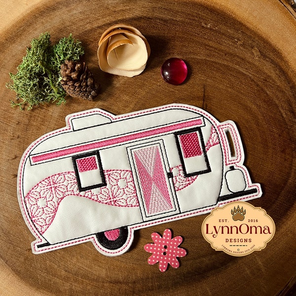 Digital File ~ Embroidered RV Camper Trailer Large Coaster Design for Machine Embroidery. 5x7 Hoop. LynnOma Designs