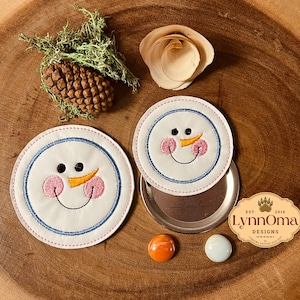 Ontwerp met geborduurde sneeuwpop inblikkende deksel (digitaal bestand)