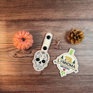 Embroidered Halloween Skull Key Chain Fob Design (Digital File)