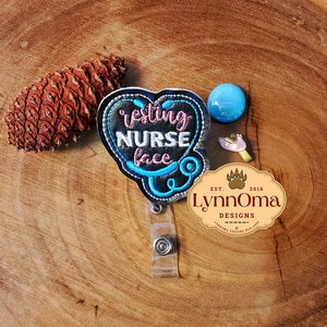 Digital File~ Embroidered Resting Nurse Face Badge Reel Design for Machine Embroidery. 4x4  Hoop. LynnOma Designs