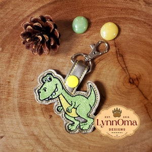 Digital File~ Embroidered In The Hoop Cartoon Dinosaur Key Chain Fob Design for Machine Embroidery. 4x4 Hoop. LynnOma Designs