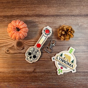 Embroidered Skull Key Chain Fob Design: 4x4 Machine Embroidery (Digital File)