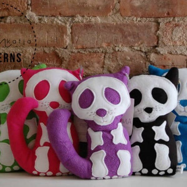 Skeleton Cat PDF Pattern  by NORDIKatja , do it yourself, DIY , Halloween, Cat , Home Decor, Cat Pillow