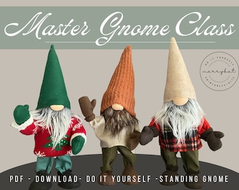 Gnome Master Class - Standing gnome  , PDF pattern, how-to, do it yourself , Scandinavian Gnome making course