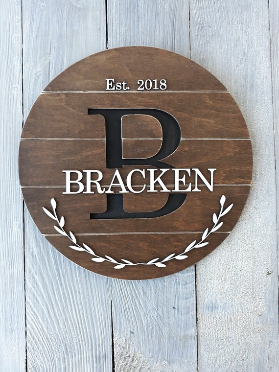 Round Last Name Sign Family Name Sign Rustic Wedding Sign Etsy