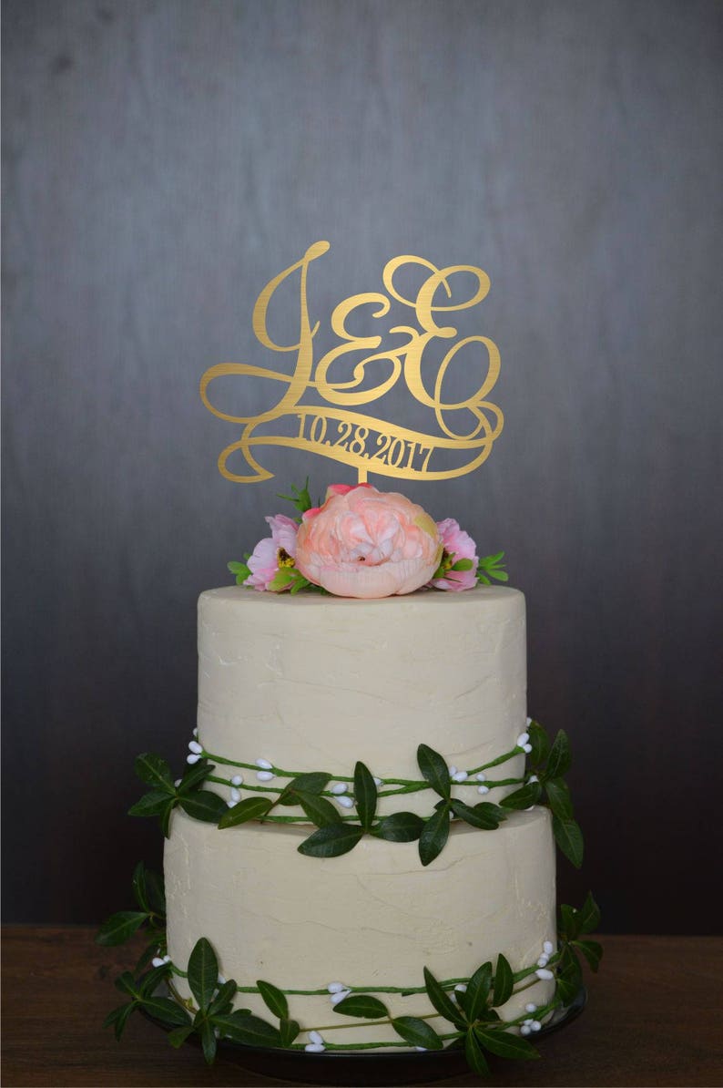 Two letters with date wedding cake topper Two initial cake