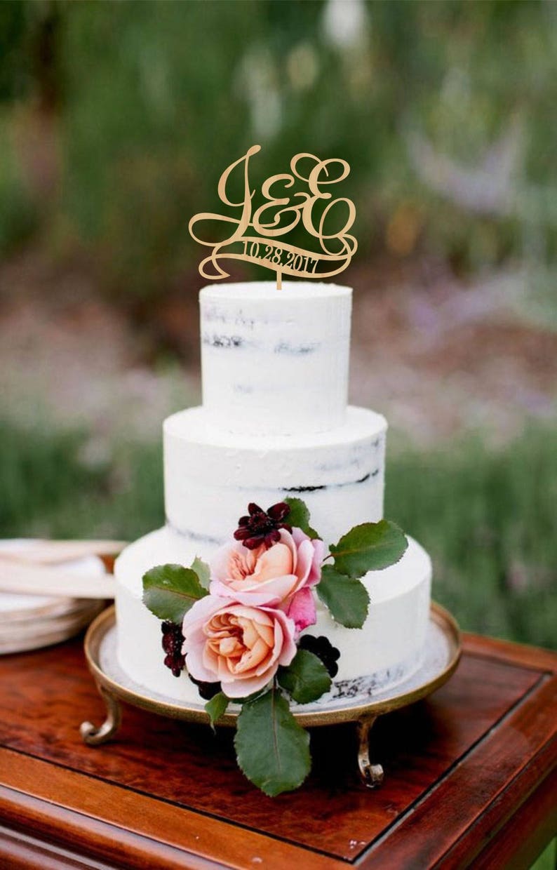 Two letters with date wedding cake topper Two initial cake