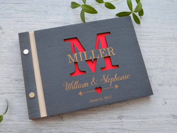 Size 11x8 in Custom Engraved Guest Book Wooden Monogrammed Guest Book Rustic Guestbook Wedding Sign Book Personalized Monogram Guestbook