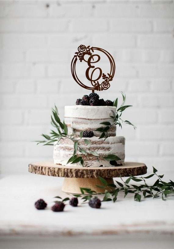 Wedding Monogram Cake Topper Letter E Cake Topper Wreath Etsy