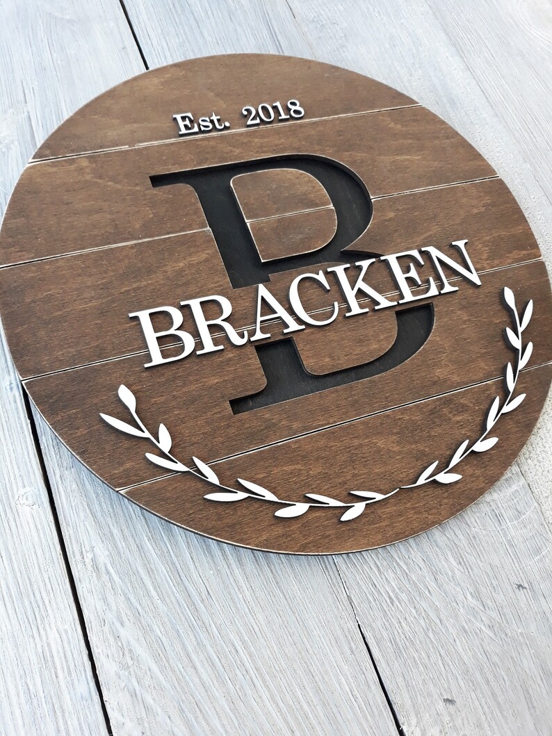 Round Last Name Sign Family Name Sign Rustic Wedding Sign Etsy