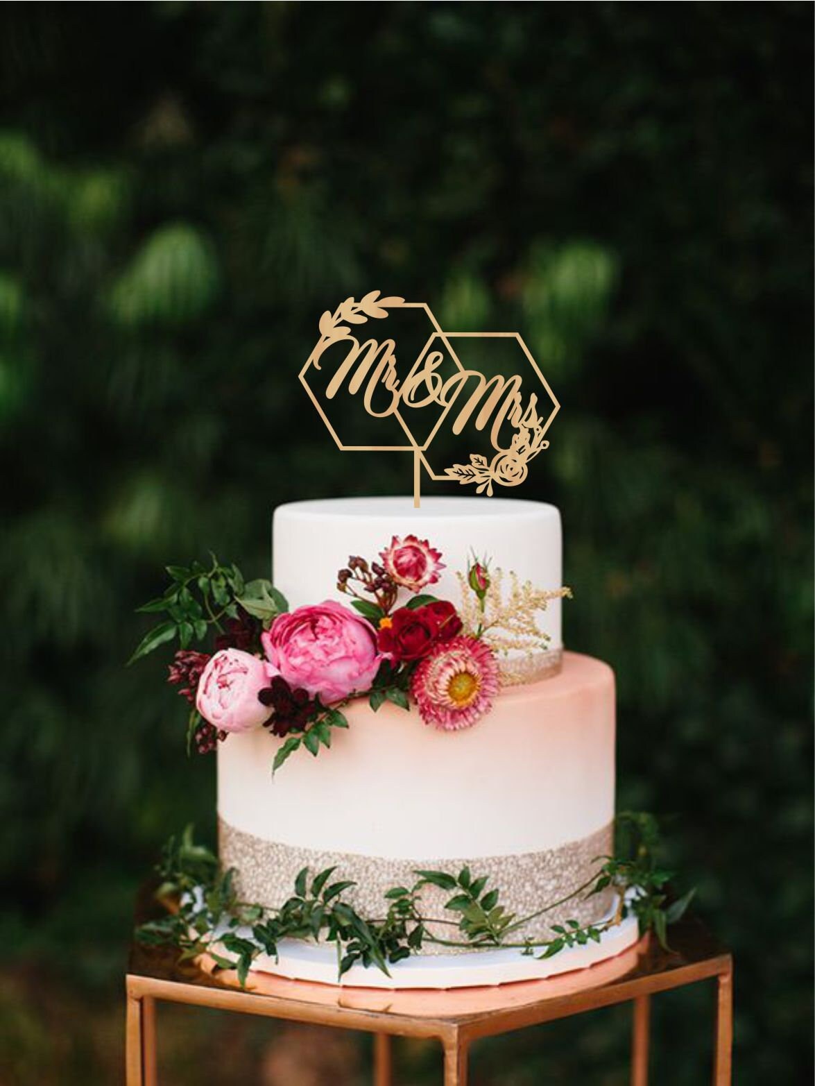 Geometric Wedding Cake Topper Hexagon Mr Mrs Wedding Topper Etsy