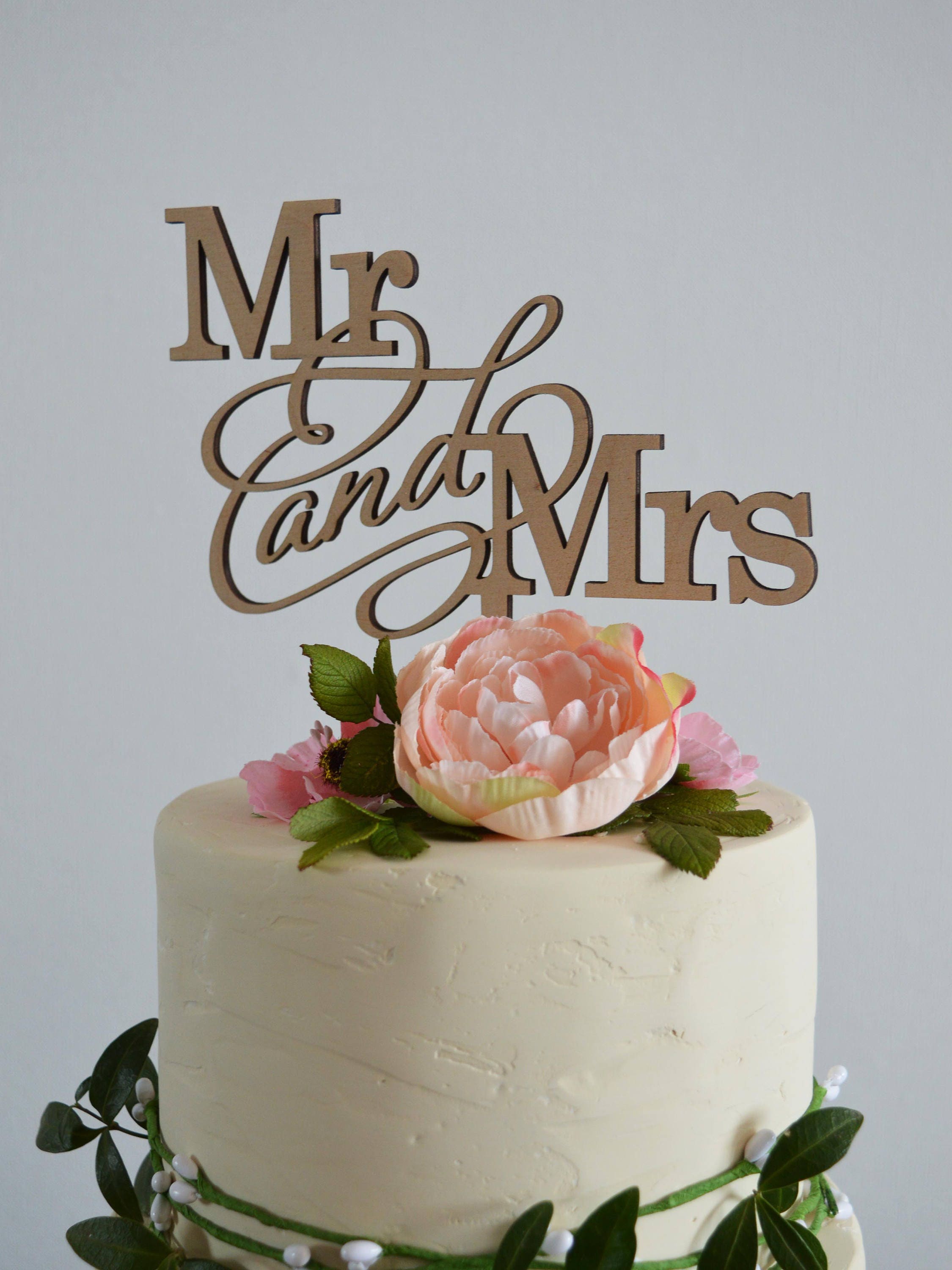 Wedding mr and mrs cake topper Love cake topper Rustic cake Etsy
