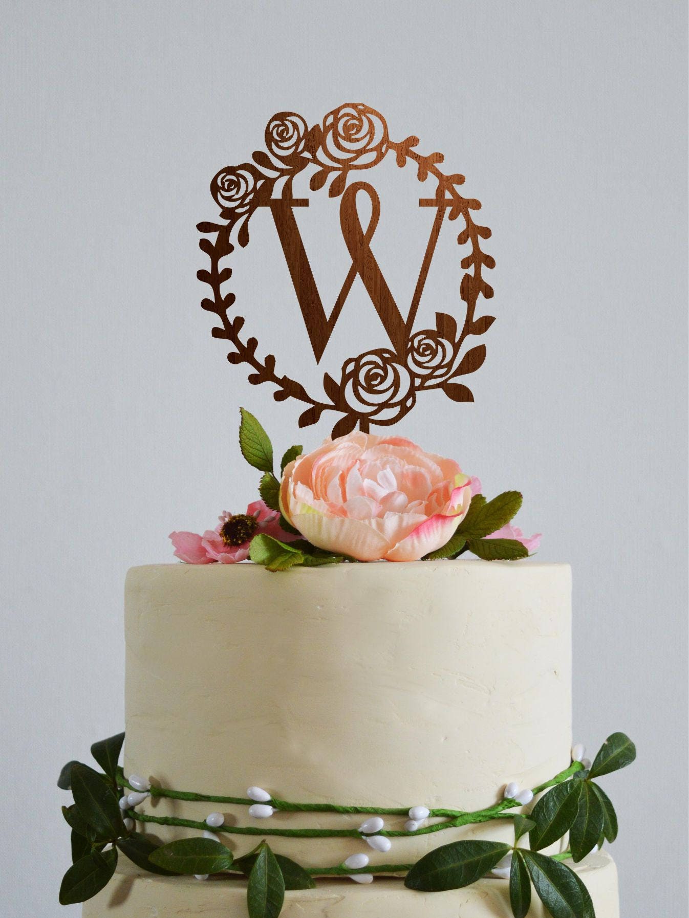 Initial cake topper Letter W cake topper Gold monogram W Etsy