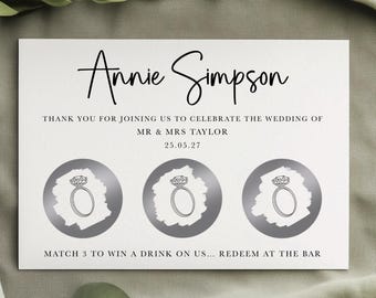 Personalised Wedding Place Cards | Drink Token Scatchcard | Custom Name Card Favours | Wedding Guest Gift | Match 3 Game