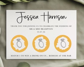 Personalised Wedding Place Cards | Drink Token Scatchcard | Custom Name Card Favours | Wedding Guest Gift | Match 3 Game