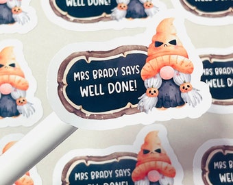 HALLOWEEN, GONKS, Personalised Teacher Stickers, Well done Stickers, Reward, New Teacher Gift, Teacher Gift, TA stickers