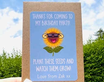 Personalised Birthday Seed Packet, Seed Favours, Party Favour, Sunflower Seeds, SEEDS INCLUDED, Birthday Thank You, Plastic Free Party