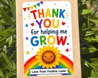 Personalised Teacher Sunflower Seed Packet | Thank You For Helping Me Grow | End of Term Teacher Gift | Rainbow School Gift | TA Gift