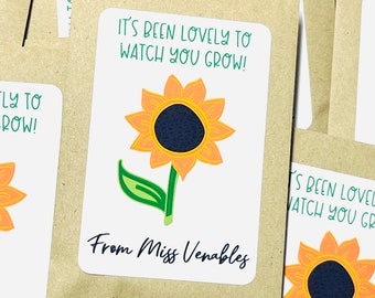 End of term gift, gifts for class, Personalised school gifts from teachers, leaving gift, seed packets, grow your own Sunflower, Eco gift