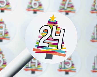 Christmas Advent Calendar Stickers: DIY Festive Countdown Labels x24